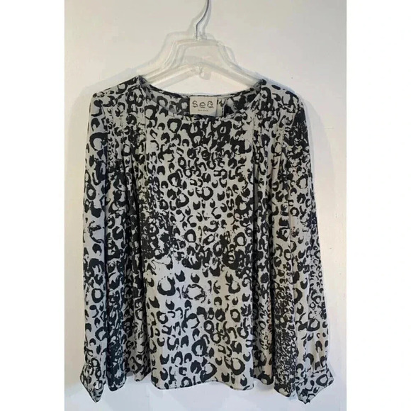 Sea New York Print Blouse Pleated with Crossover Open Back Accent Women's Large - Picture 4 of 6